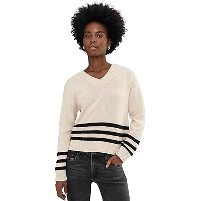 Sanctuary Classic V-neck Sweater light oat w/ black