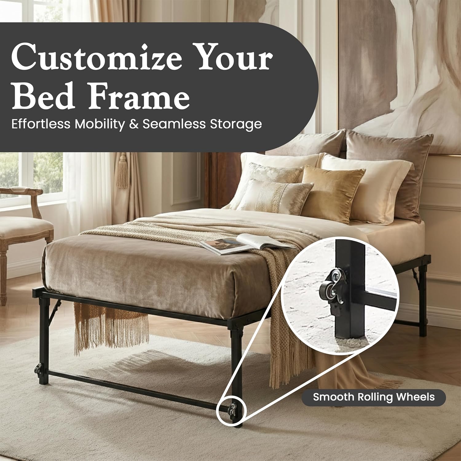 Kings Brand Furniture Twin Metal Daybed with Pop-Up Trundle, Sturdy Steel Slat Support Space Saving Guest Bed Frame, Bedroom & Living Room, Black