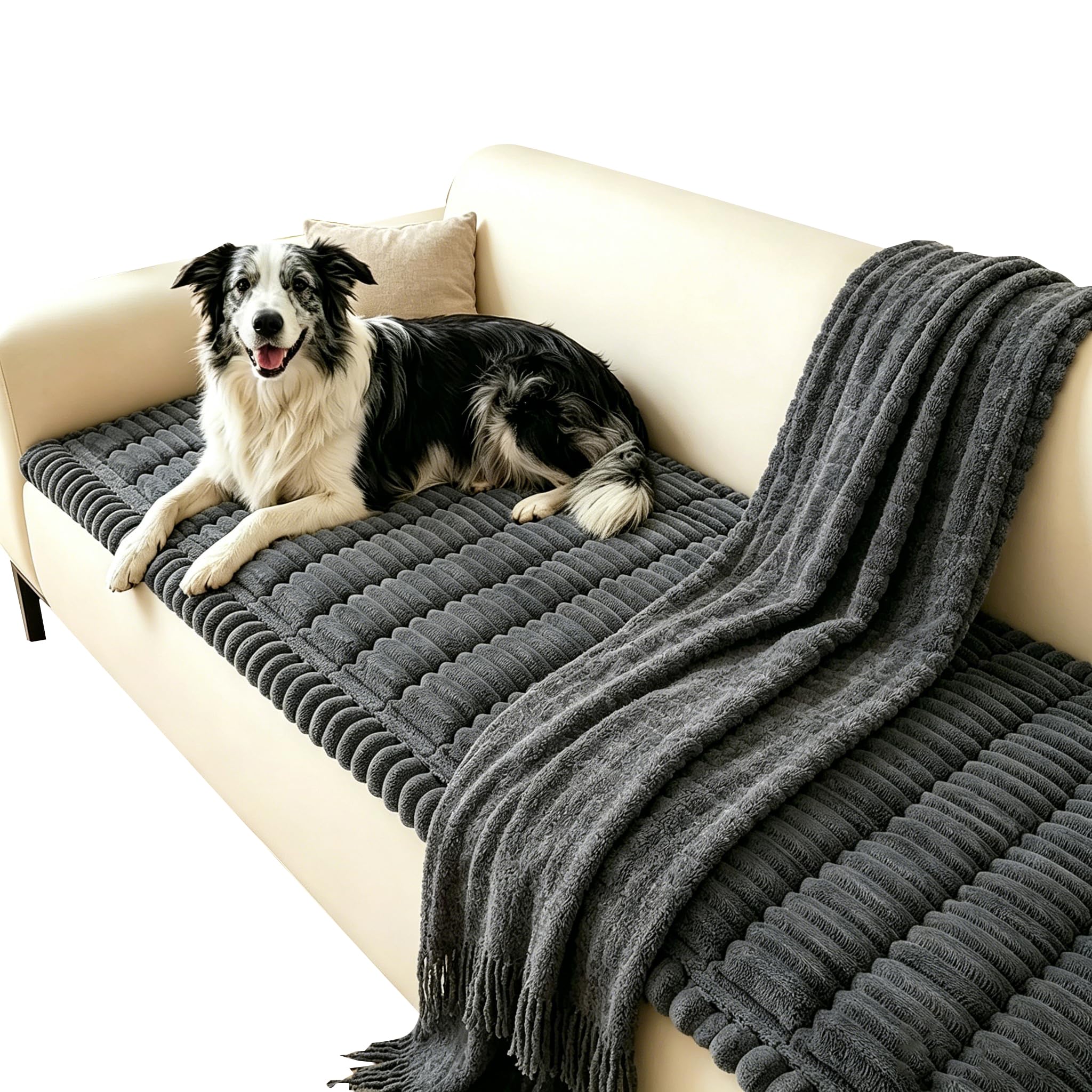 Photo 1 of Capslpad Couch Covers for Dogs Washable Non Slip Pets Sofa Covers Fuzzy Sofa Slipcover Geometric Pet Friendly Mat Cushion Protector Travel Pet Mat for Living Room Car Back Seat, Dark Gray 27.5"x70.8"
