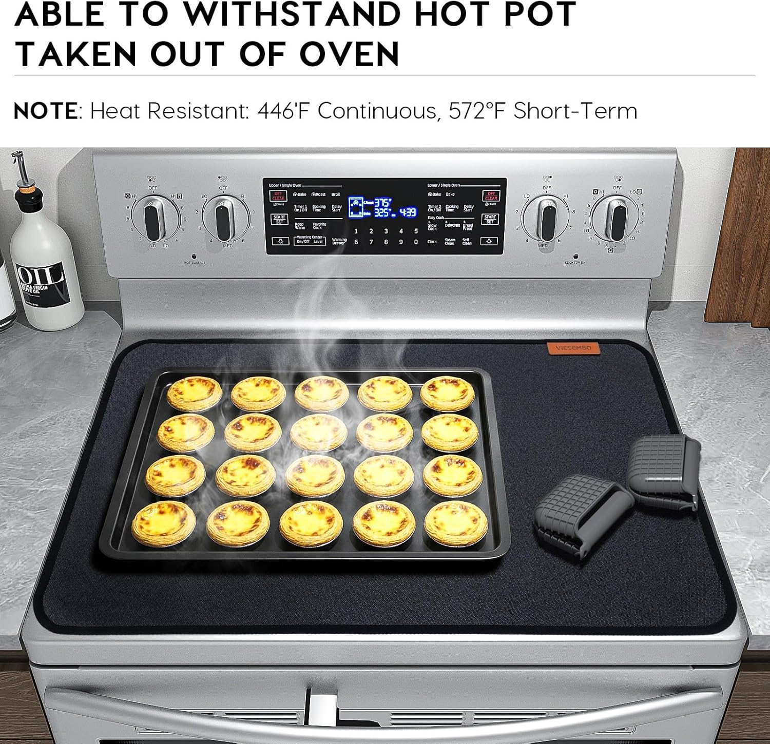 Fireproof Stove Top Covers for Electric Stove, Heat Resistant Glass Top Protector, Flat Oven Cover Mat for Kitchen Cooktop & Counter (Black, 36x21 Inch)