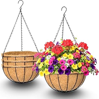 4 Pack 12 Inch Hanging Baskets for Plants Outdoor Metal Hanging Planters...