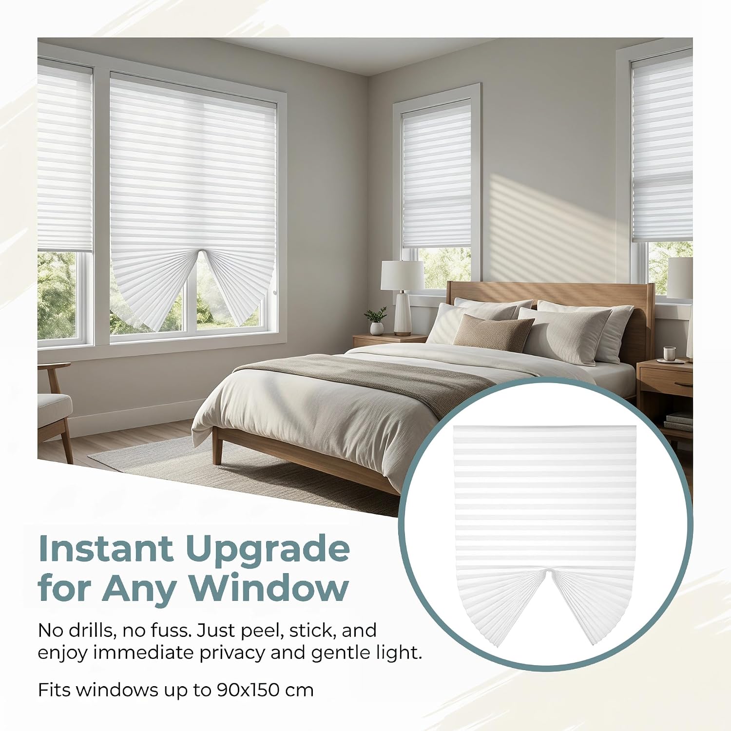 MAGICLULU Self-Adhesive Pleated Door Blinds, Semi-Blackout Window Shade