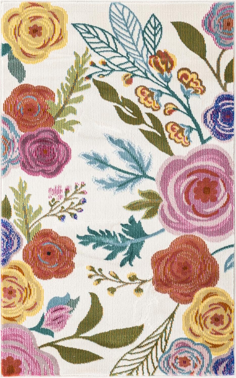 Unique Loom Blossom Collection Area Rug - Ashley (2' x 3' Rectangle, Ivory/ Light Blue)