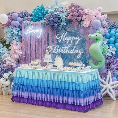 Mantel de sirena para decoración de cumpleaños, falda de mesa tutú para mesas rectangulares, océano bajo el mar, fiesta, 9 pies