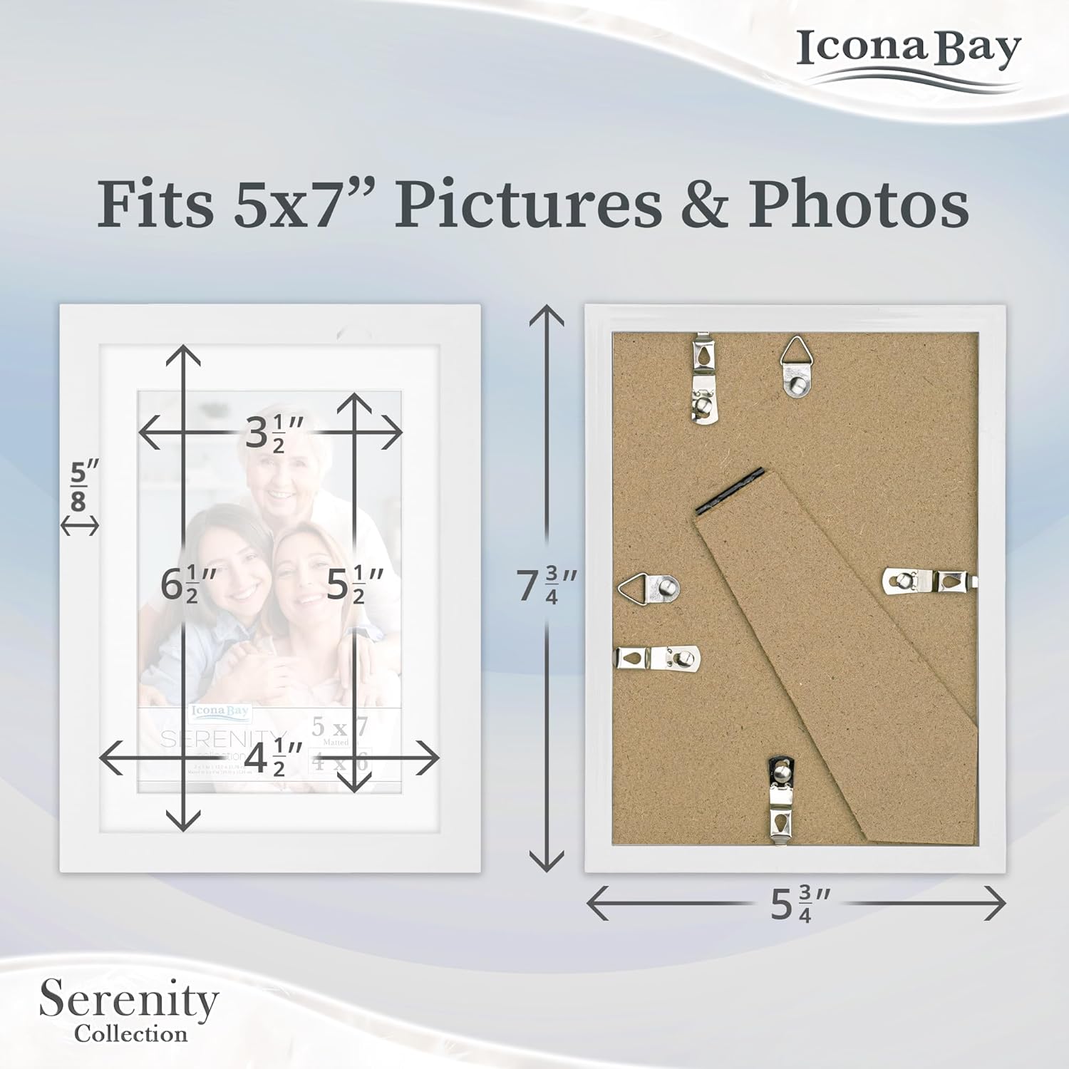 Icona Bay 5x7 Picture Frames w/Removable Mat for 4x6 Photos (White, 10 Pack), Sleek Modern Style Frames, Table Top or Wall Mount, Serenity Collection