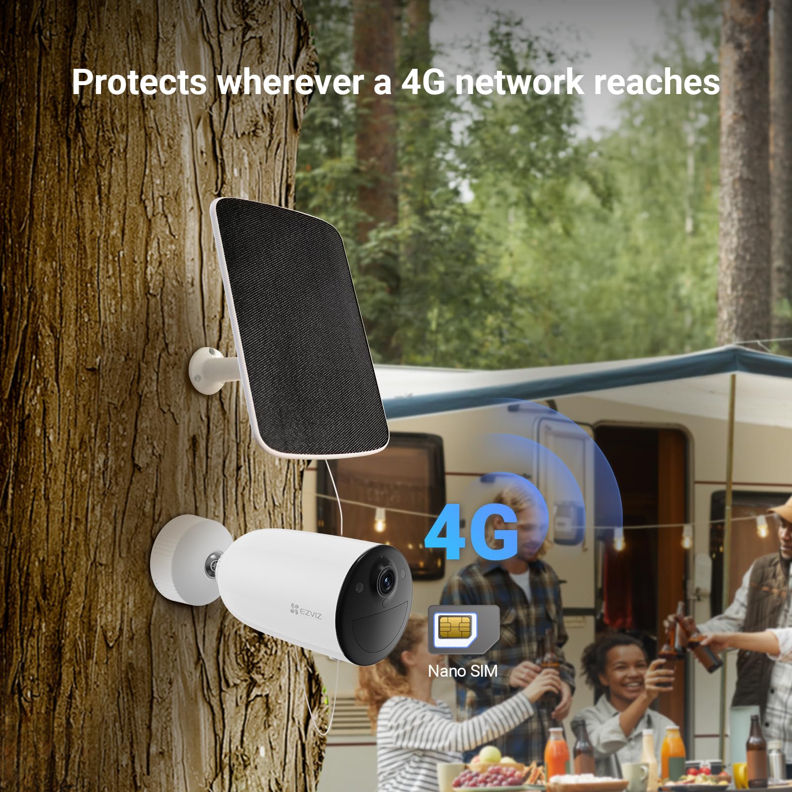 EZVIZ Bezprzewodowa kamera akumulatorowa 4G LTE komórkowa zewnętrzna kolorowa noktowizor, kompatybilna z panelem słonecznym, kamera solarna CCTV 2K, wykrywanie człowieka AI, AOV, dwukierunkowy dźwięk