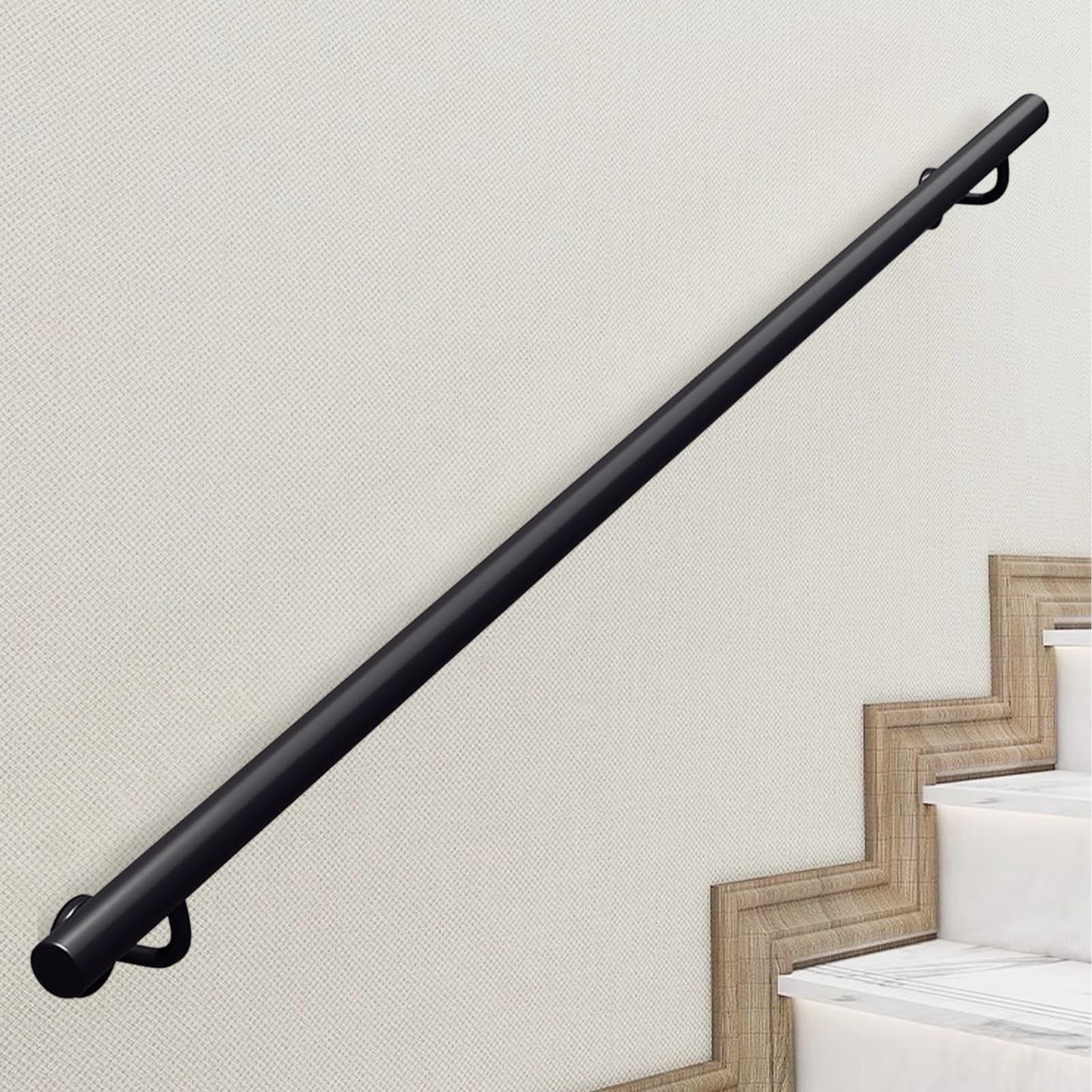 GLDYTVF Wrought Iron Hand Rail for Indoor Stairs, Wall Mount Stair Handrail Support Rod 1m 1.5m 2m 2.5m 3m, Black Staircase Banister Railing Support Kit(14ft/420cm)