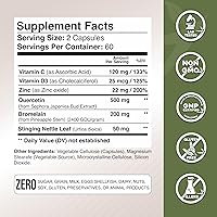 Vista 4 de Quercetina con vitamina C y zinc - Quercetina de ortiga - Quercetina 500 mg - Quercetina con bromelina - Quercetina de zinc + vitamina D3 - 120