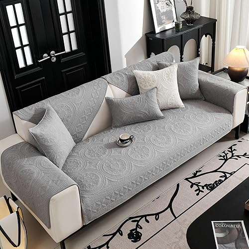 Miniatura 4 de vctops Funda para sofá con bordado geométrico bohemio, de algodón suave, antideslizante, antideslizante, lavable para perros, niños y mascotas,