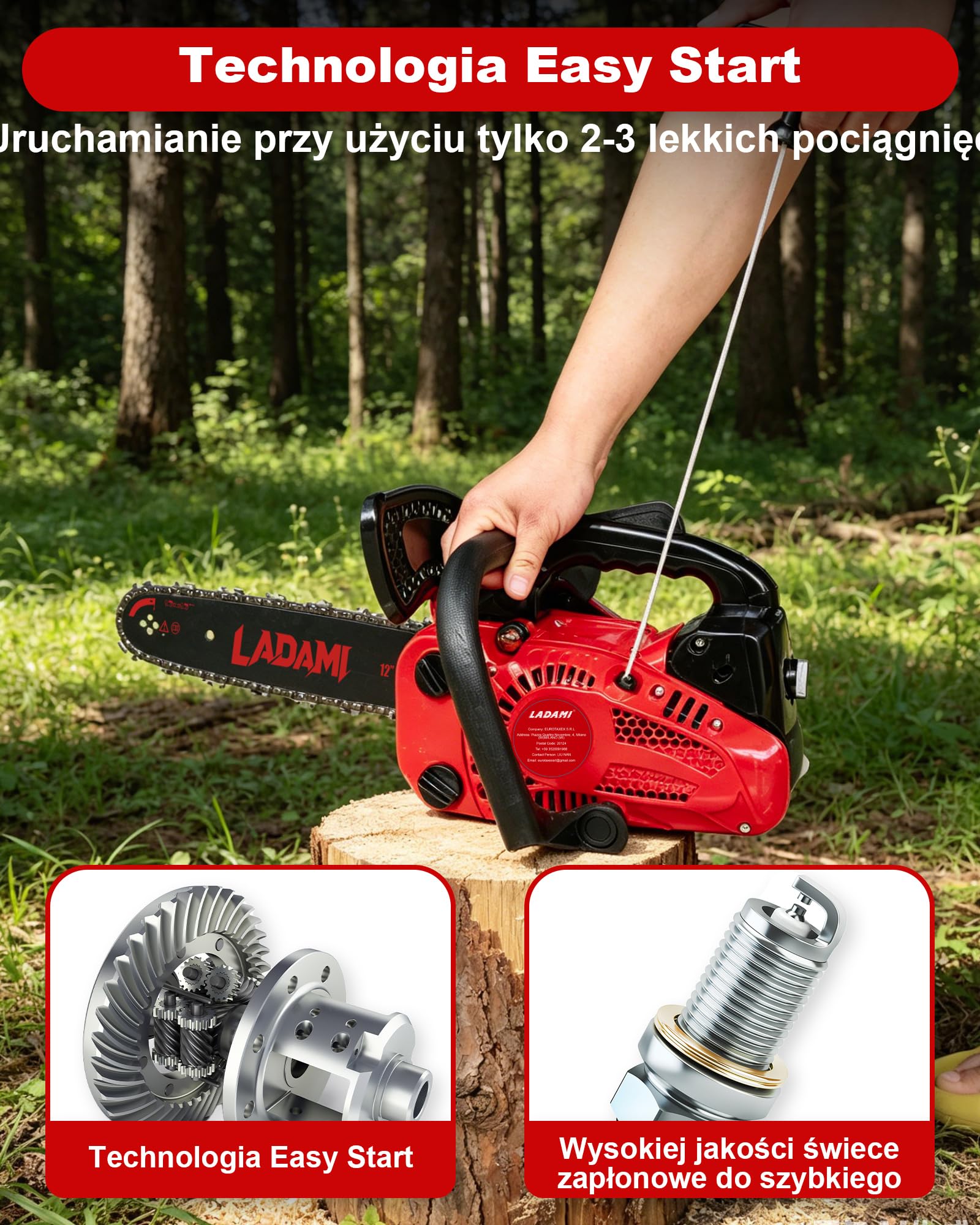 Benzynowa piła łańcuchowa 25 CC, 2-suwowa piła łańcuchowa, 12 calowe brzeszczoty, 2 łańcuchy, przenośna piła łańcuchowa, wyłącznik bezpieczeństwa. Piła spalinowa do pielęgnacji drzew do nożyc