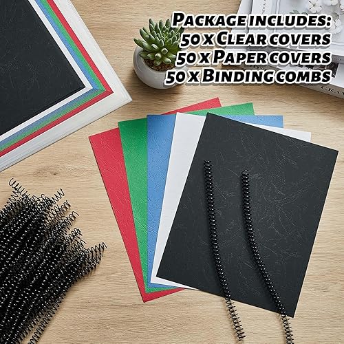 Miniatura 3 de Ctosree Juego de 50 tapas y peines de 50 cubiertas de PVC transparente de 8.5 x 11 pulgadas, 50 peines de encuadernación en espiral, 50 fundas de