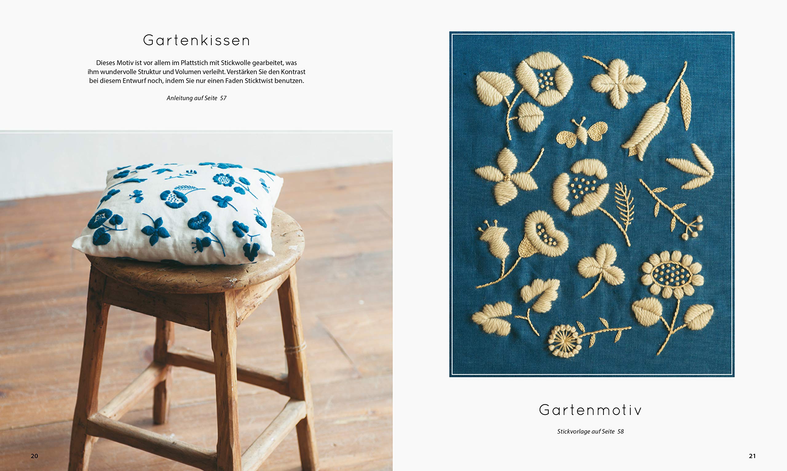 Modernes Sticken. Wunderschöne Designs und Projekte mit Wolle und Baumwolle. Sticken für Anfänger mit 20 Stickvorlagen für Blumen, Pflanzen und Tiere. Mit Anleitung für alle Stickstiche.