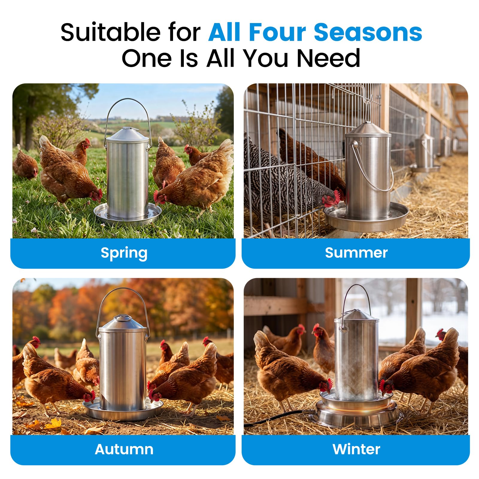 Bebedero para gallinas de acero inoxidable de 4 litros, placa calefactora compatible