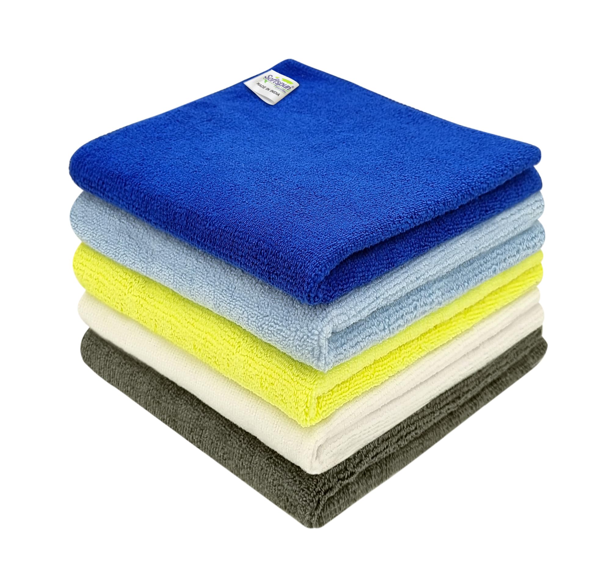 SOFTSPUN Microfiber Cloth - 5 pcs - 40x40 cms - 340 GSM Multicolor! Thick Lint & Streak-Free Multipurpose Cloths - Automotive Microfibre Towels for Car Bike Cleaning Polishing Washing & Detailing.-image-1