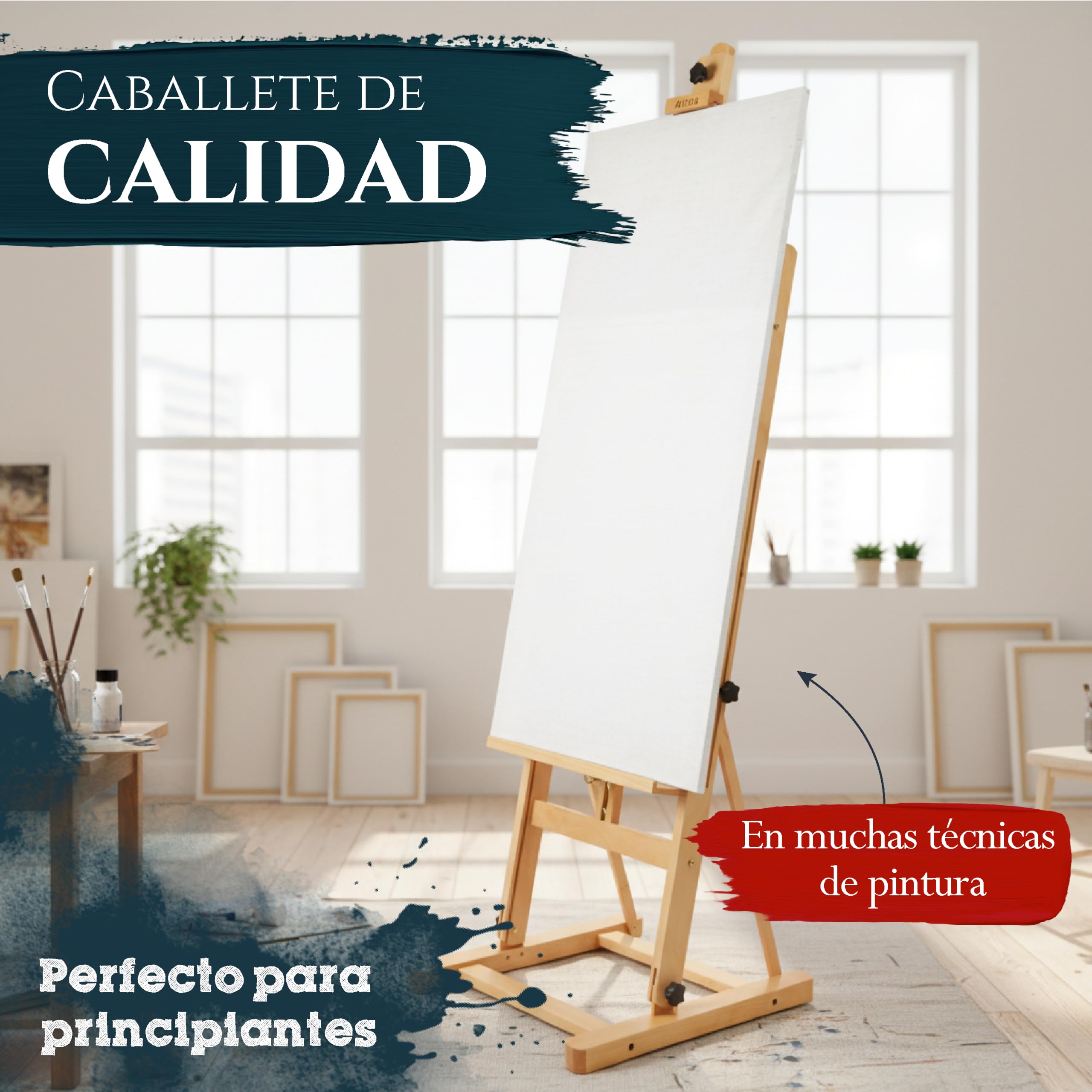Artina caballete de pintura profesional Siena - Caballete de madera – caballete de estudio - Madera de haya lubrificada - Muy estable