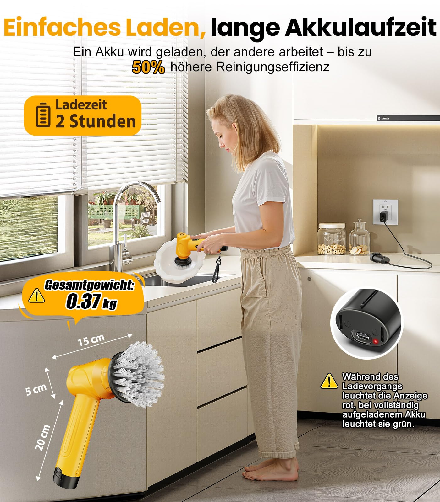 qimedo Elektrischer Reinigungsbürste, Handlich Spin schrubber mit 2 austauschbaren Akkus & 5 Bürstenköpfen, Kabellose fugenbürste Elektrisch für Küche, Spüle, Ecken, Badewanne