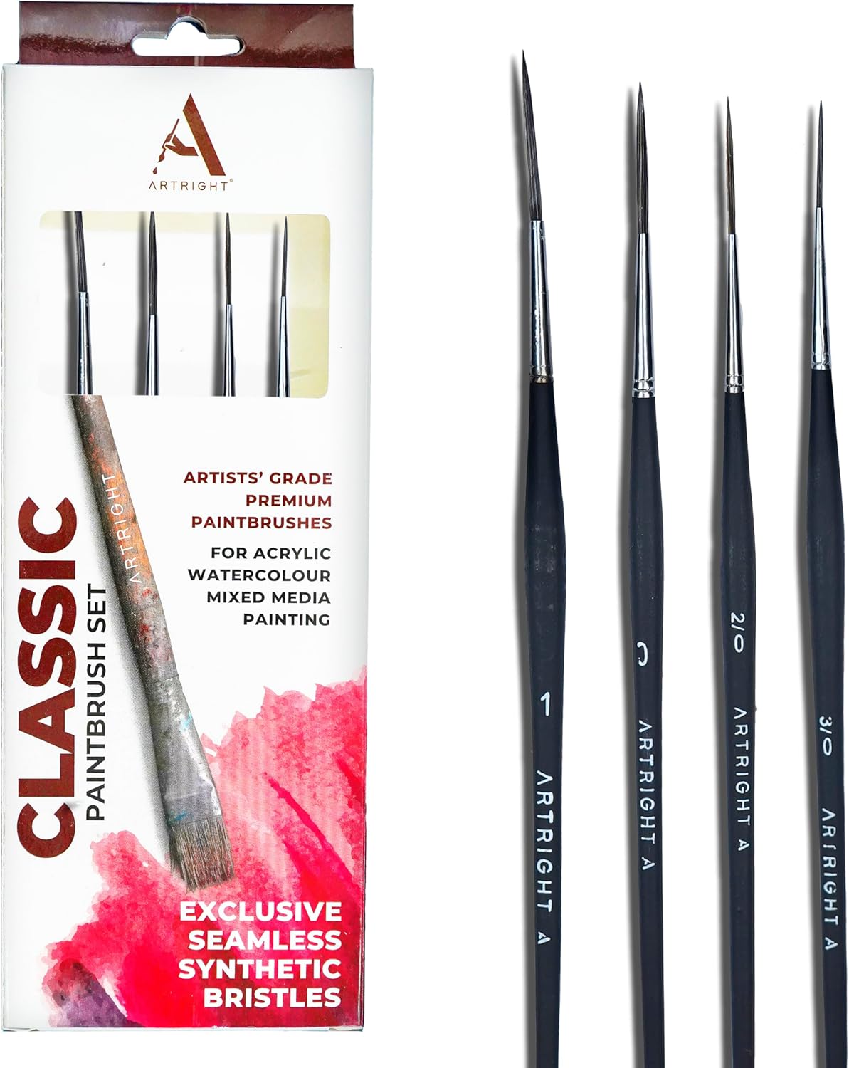 Liner Paint Brush Set with 2nd Gen Seamless Synthetic Bristles (Free Brush Holder) - Professional Artist Handmade Liner Paint Brushes Set for Painting (4 Fine Tip Detailing Painting Brushes)