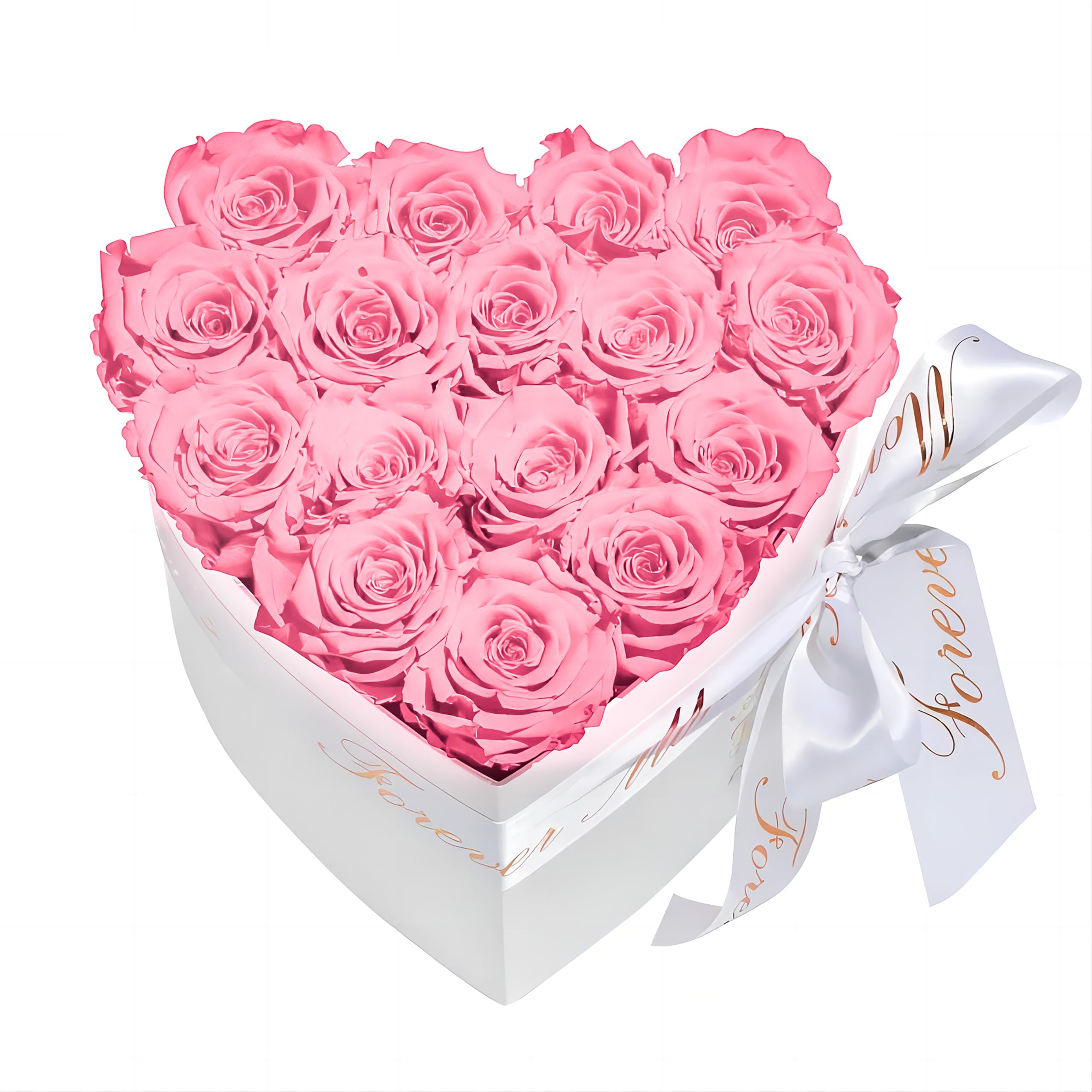 Scatola di rosa conservata, 16-18 rose vere fiori eterni con scatola a forma di cuore, rosa eterna per ultime 3-5 anni per la mamma San Valentino decorazioni per feste di compleanno (rosa