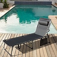 Vista 9 de MUPATER Tumbona de patio de 4 pliegues para exteriores con bolsillo desmontable y almohada, tumbona reclinable portátil para playa, campamento