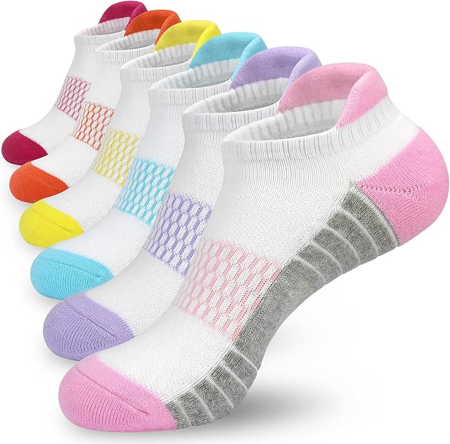 srclo Womens Black White Thick Warm Running Socks 6 Pairs Cushioned Winter Sports Walking Socks for Women Cotton Trainer Socks 4-7 Ladies Casual Nonslip Thermal Ankle Athletic Socks.