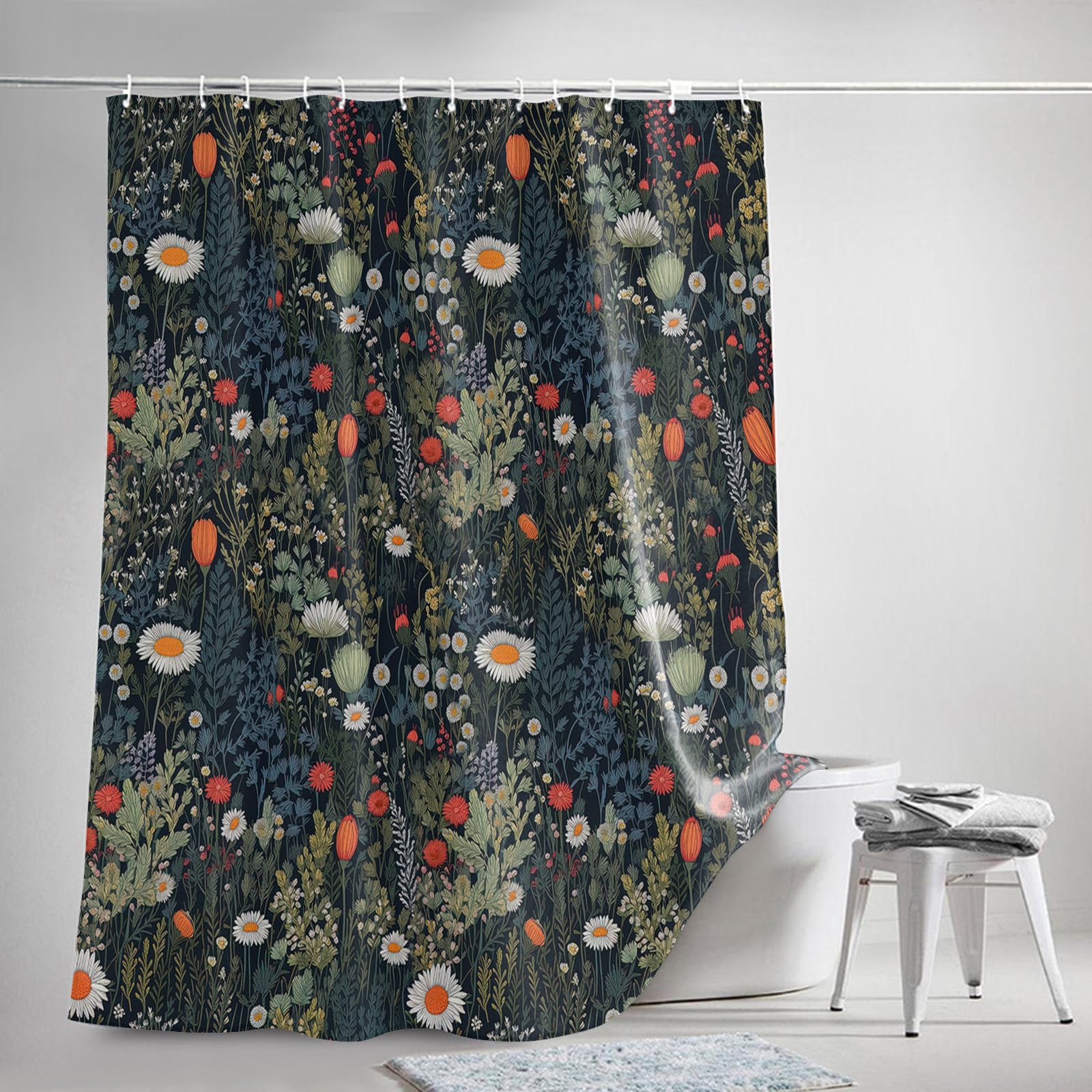 LIFEMUSION Colorful Geometric Shower Curtain Set - Long 72" X 84", Navy Blue Waterproof Fabric Stall Shower Curtain With 12 Hooks, Modern Abstract Art Washable Bathtub Curtains For Bathroom Décor