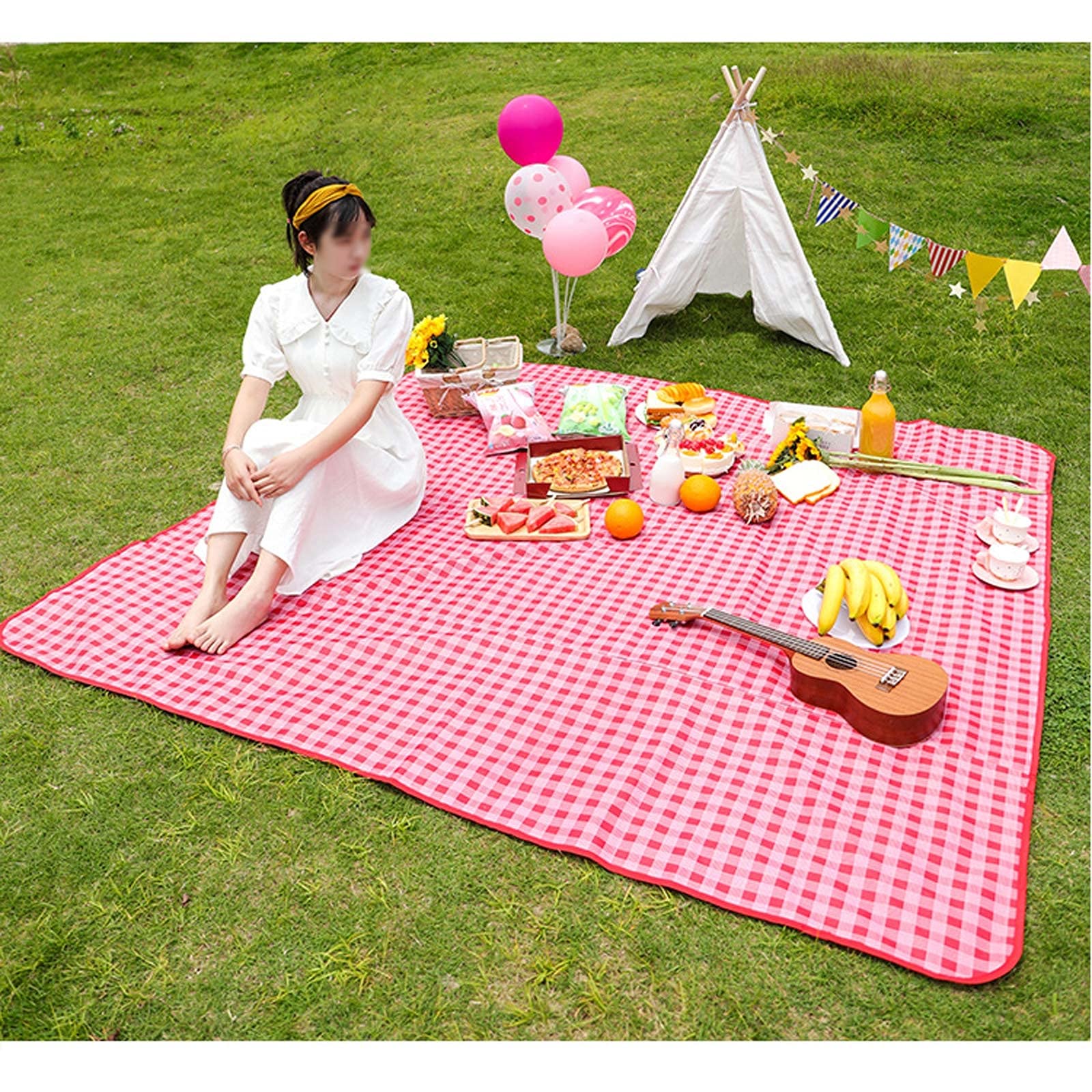 Couverture de Pique Niques, 200 x 200 cm, Natte de Plage Imperméable, Tapis Pique Niques Nappe Picnic pour Extérieur Camping Parc Cour (Color : Red Grid)