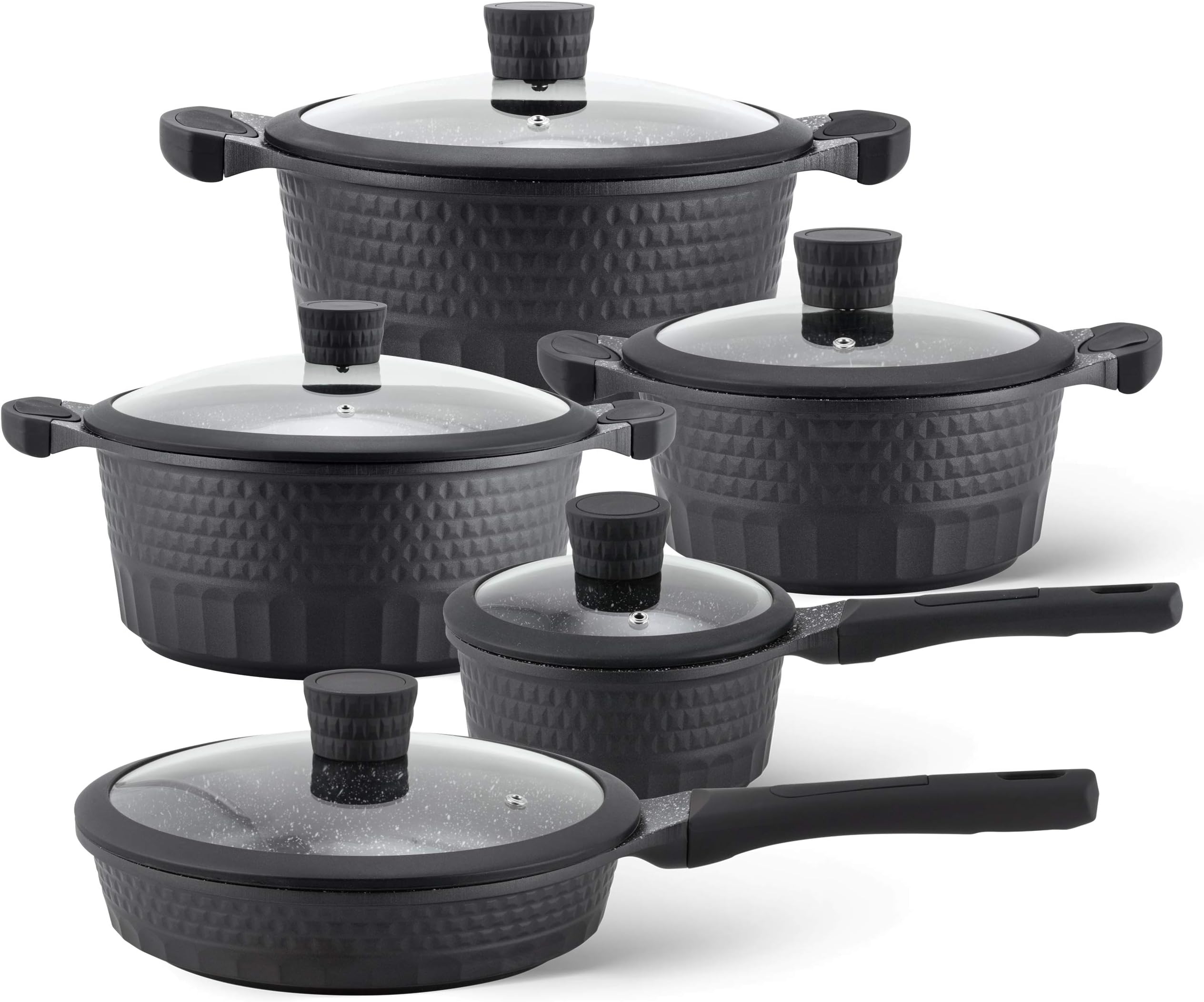 Edenberg EB-9186 10-Piece Ceramic Marble Pot with a Pot and a Pan For Gas, Electric, Halogen, Ceramic and Induction Hobs