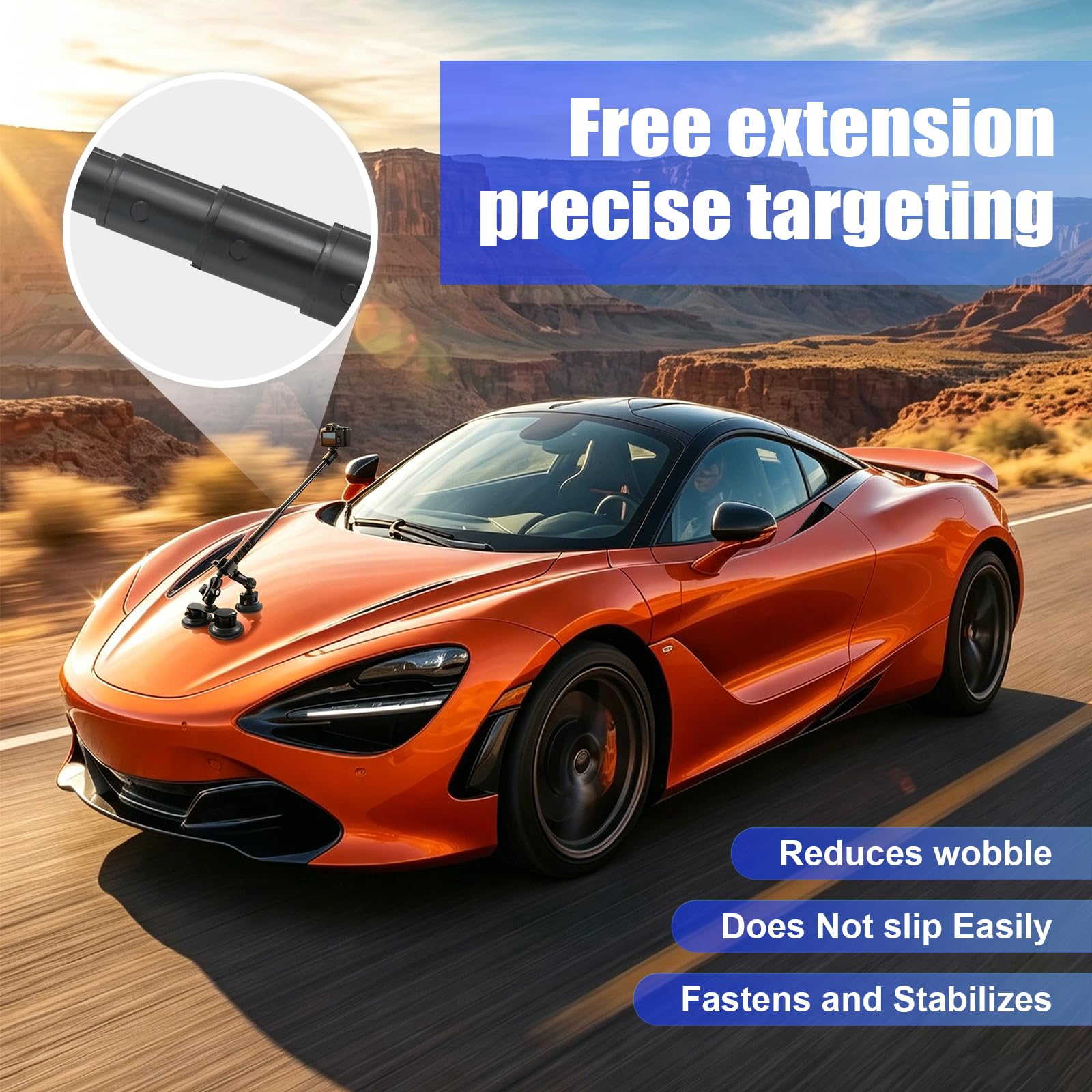 Dreifach Saugnapf Autohalterung Set mit 28-112cm Einziehbarem Selfie Stick, Klemme und Magic Arm für Insta360, Gopro, Akaso, DJI Action Kamera, KFZ Fahrrad Lenker Halterung