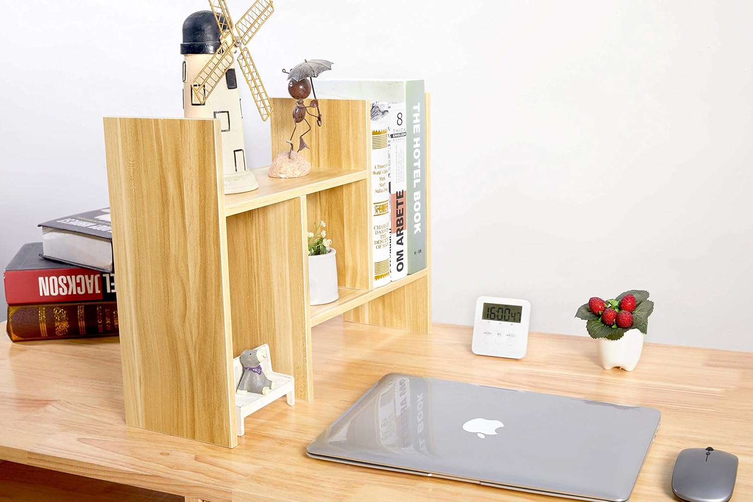tiktecklab Office Desktop Bookshelf Adjustable Wood Display Shelf Desktop Organizer Office Storage Rack Countertop Bookcase Office Supplies Desk Organizer Accessories (Natural)
