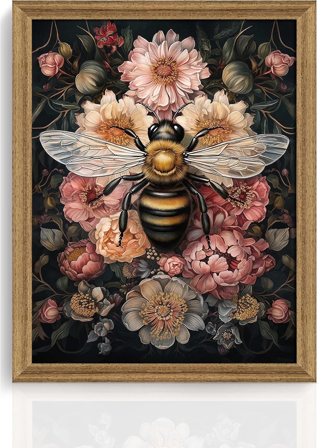 ICHZUMW Dark Cottagecore Room Decor, William Morris Bee Floral Print, Boho Witchy Mystical Home Decor, Goblincore Botanical Wall Art, Dark Academia Canvas for Bathroom Bedroom, 8x10in Bee Framed 10L" x 8W"
