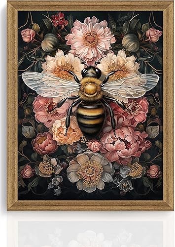 ICHZUMW Decoración de habitación Cottagecore oscura, estampado floral de abeja William Morris, decoración del hogar mística de bruja bohemia, arte