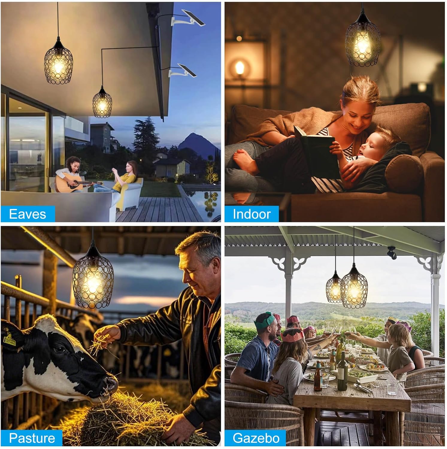 SEMILITS Solar Pendant Light, Outdoor Solar Lights for Garden Gazebo Shed - Waterproof Solar Powered Hanging Lights with Auto On/Off, Warm White for Patio, Deck, Yard