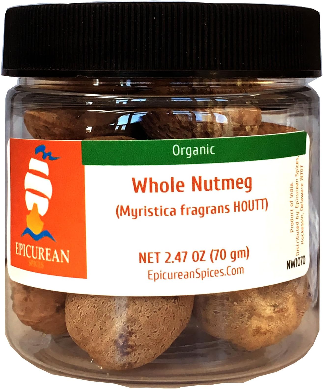 Epicurean Spices Organic Nutmeg, Whole, 2.47 Oz