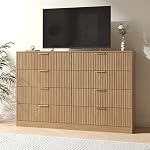 Dresser for Bedroom with 8 Drawer, 55” Wide Dresser Modern Chest of Drawers with Metal Handle, Wooden TV Stand Storage Organizer for Entryway, Living Room, Natural Oak