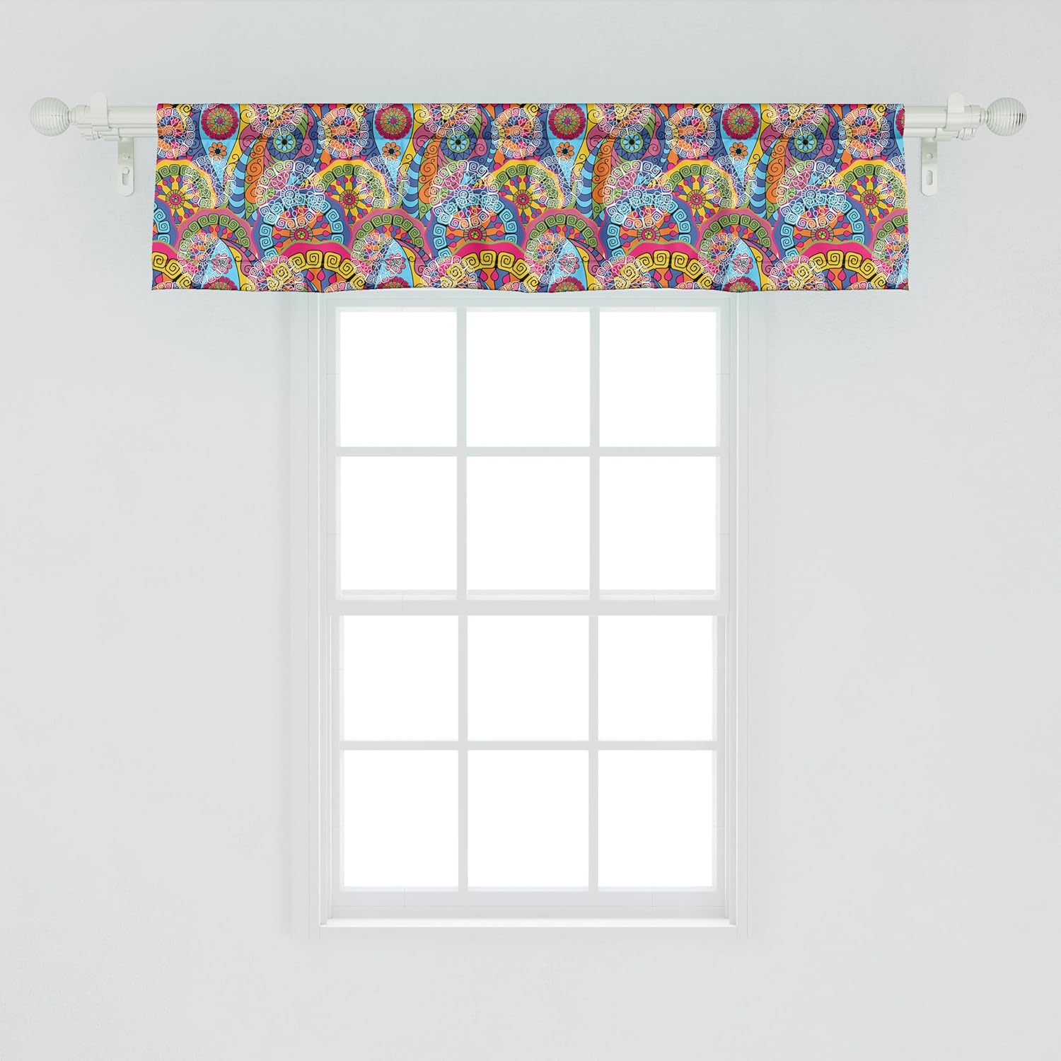Ambesonne Floral Window Valance Pack of 2, Hippie Style Abstract Blooms with Aztec Tribal Antique Geometric Pattern Trippy Boho, Rod Pocket Curtain Valances for Kitchen Bedroom, 54" X 12", Blue Pink
