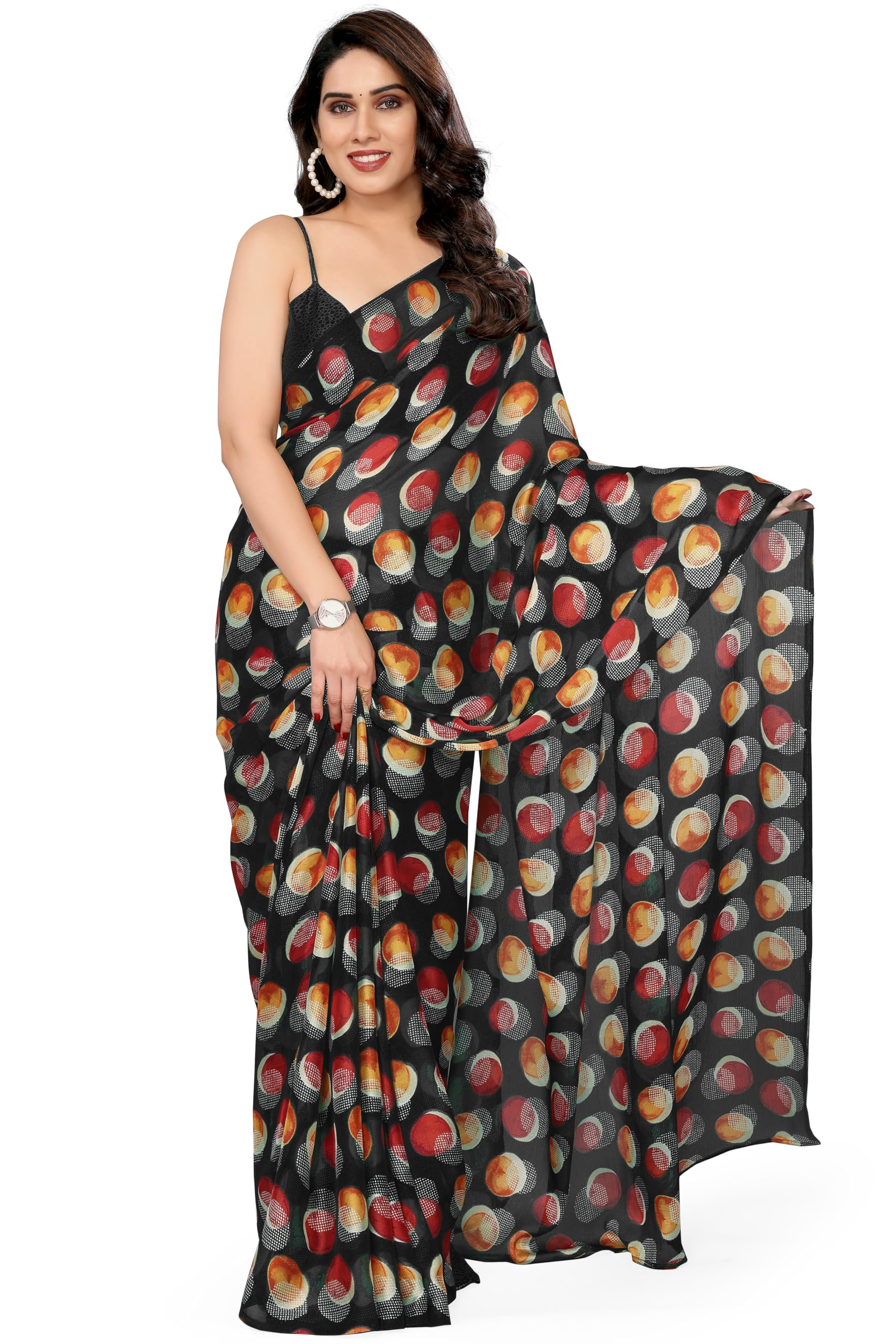 MIRCHI FASHION Women's Stylish Ethnic Chiffon Leheriya Printed Saree with Blouse Piece
