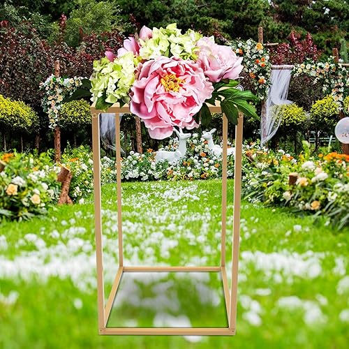 Miniatura 4 de DouSeiAi 10 soportes para jarrón de boda para centros de mesa de metal para mesas, florero de plantas de flores, jarrón dorado alto, columna