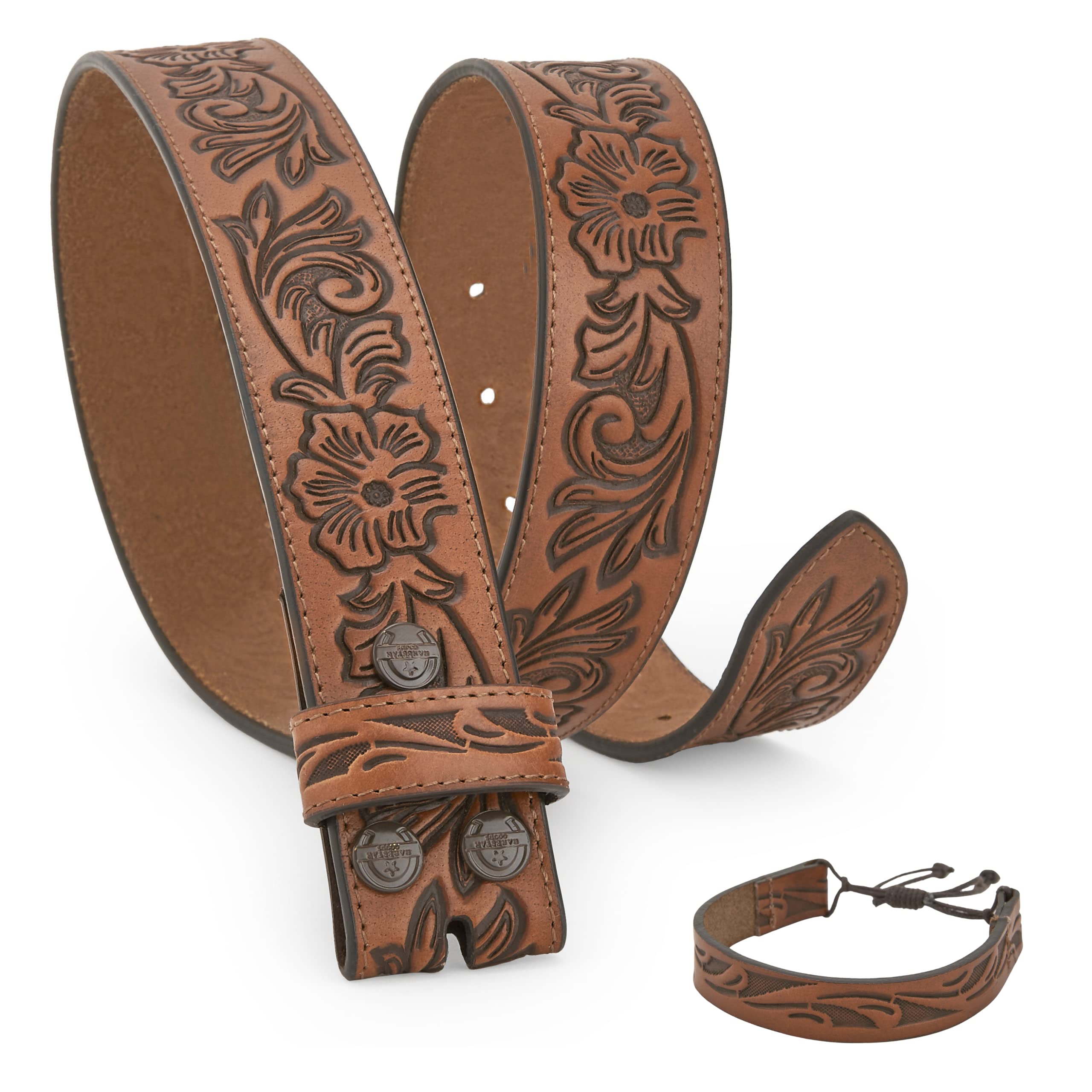Men & Women Leather Western Belts Cowgirl Cowboy Engraved Tooled floral Strap w/Snaps