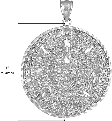 Miniatura 10 de Colgante redondo de plata de ley 925 con calendario maya azteca, elección de tamaño del dije