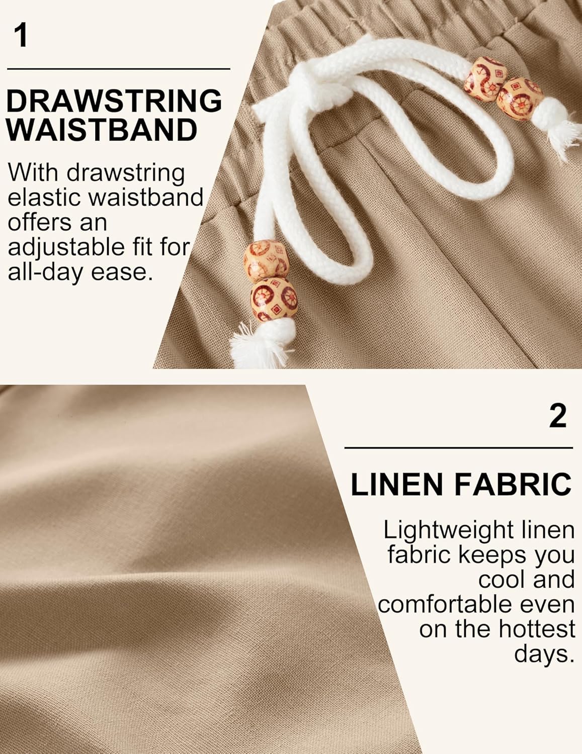 COOFANDY Mens Linen Shorts Casual Drawstring Elastic Waist Lightweight Summer Vacation Beach Shorts - Image 4