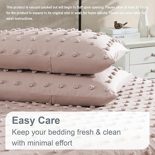 Miniatura 4 de Swift Home Juego de edredón King Blush  Juego de ropa de cama decorativo con pompones  Ropa de cama de 3 piezas, 1 edredón y 2 fundas de almohada