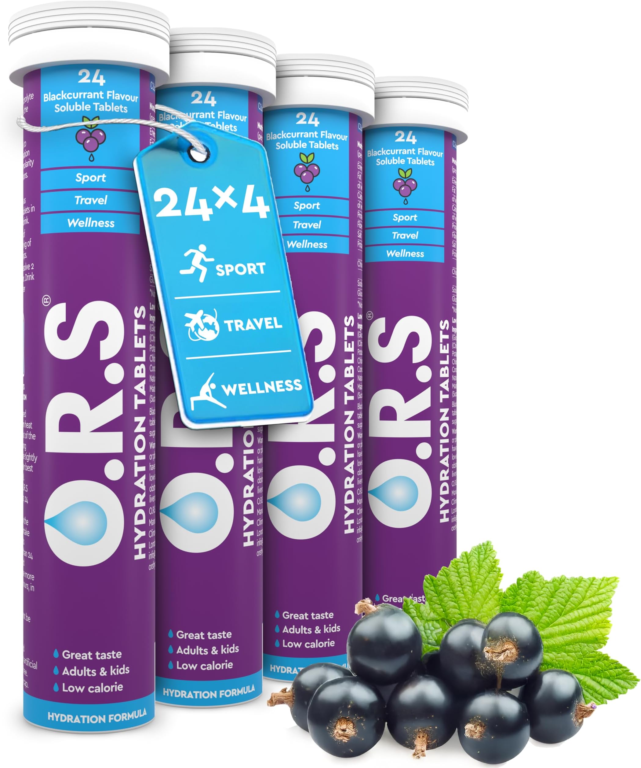 Hydration Tablet with Electrolytes for Rehydration, Wellness, Travel, Sports & Recovery | Vegan, Gluten-Free & Low-Calorie Electrolyte Tablets with Natural Blackcurrant Flavour, 96 Tablets