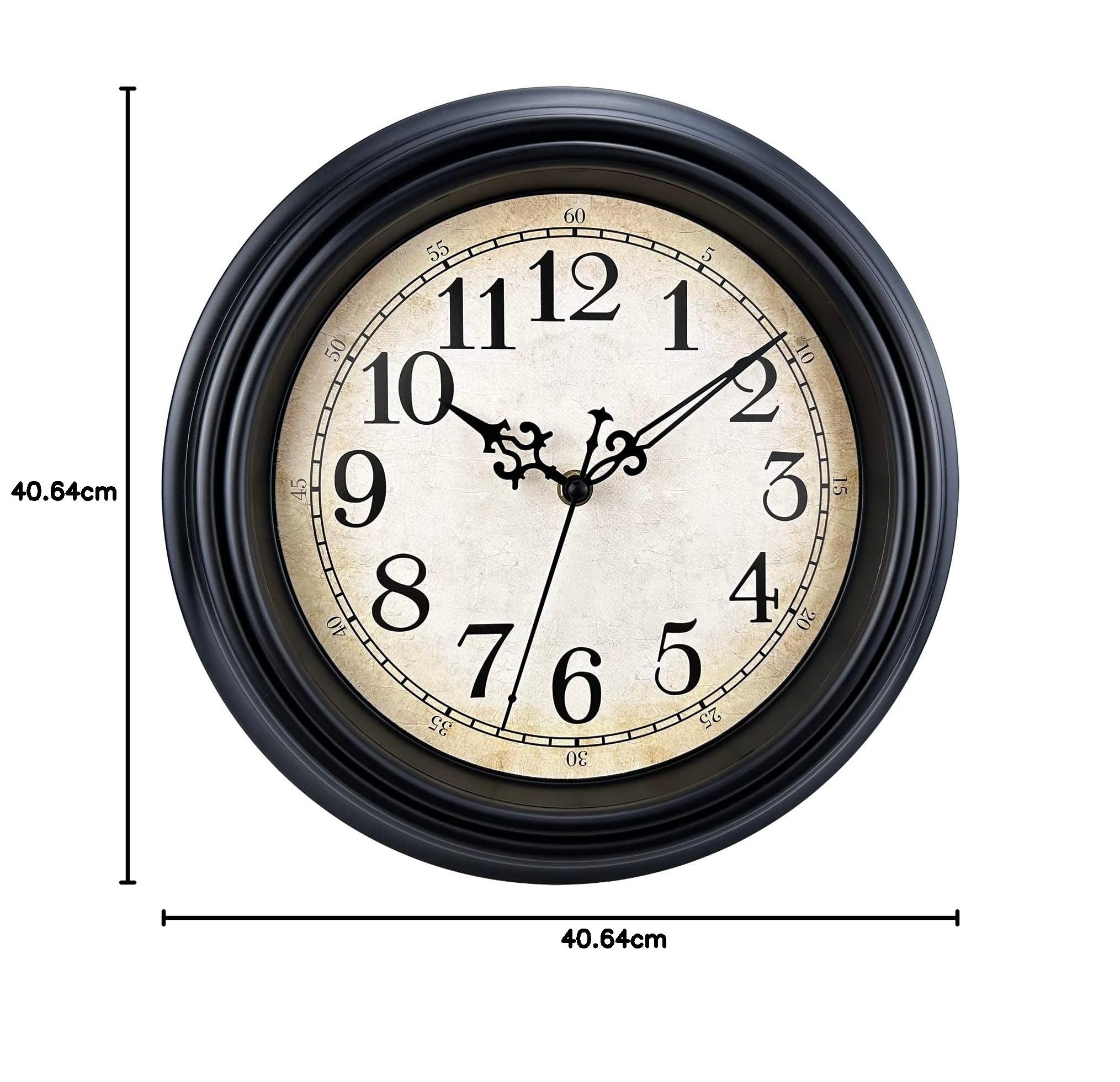 Plumeet Horloge Murale Rétro 40.6cm Silencieux Classique pour Salon Chambre Bureau Noir
