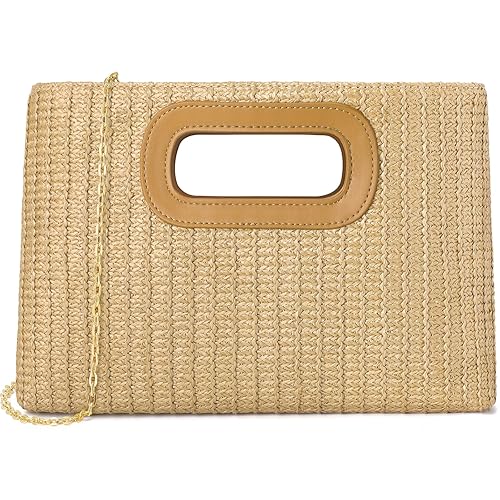 Clutch Purses for Women, Top Handle Straw Purse Handbags, Summer