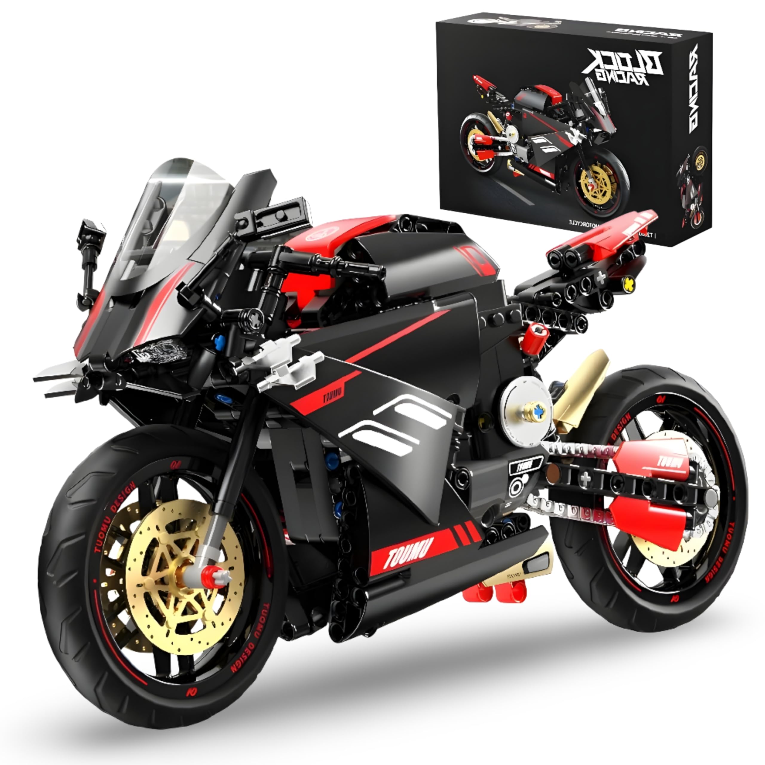 Unativer Motorcycle Building Set, 426 PCS 1:8 V4 Heavy Motorbike Building Blocks Kit, Mechanical Racing Superbike Collectible Model Toys, Vehicle Brick Hobby Gift for Adults & Teens — image 1