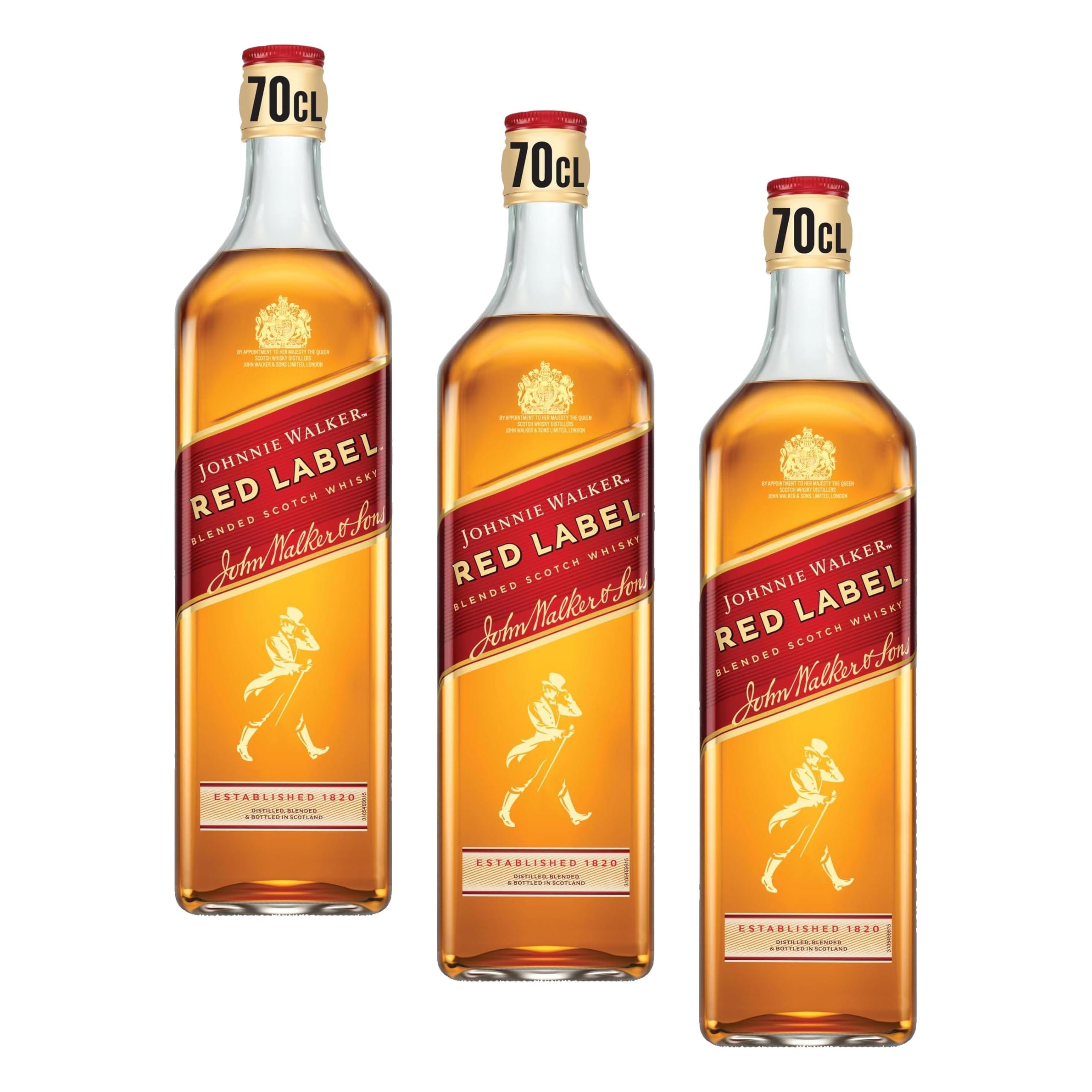 Johnnie Walker Red Label, Blended Scotch Whisky, handgefertigt in den 4 bekanntesten Regionen Schottlands, 40% vol, 700ml Einzelflasche (Packung mit 3)