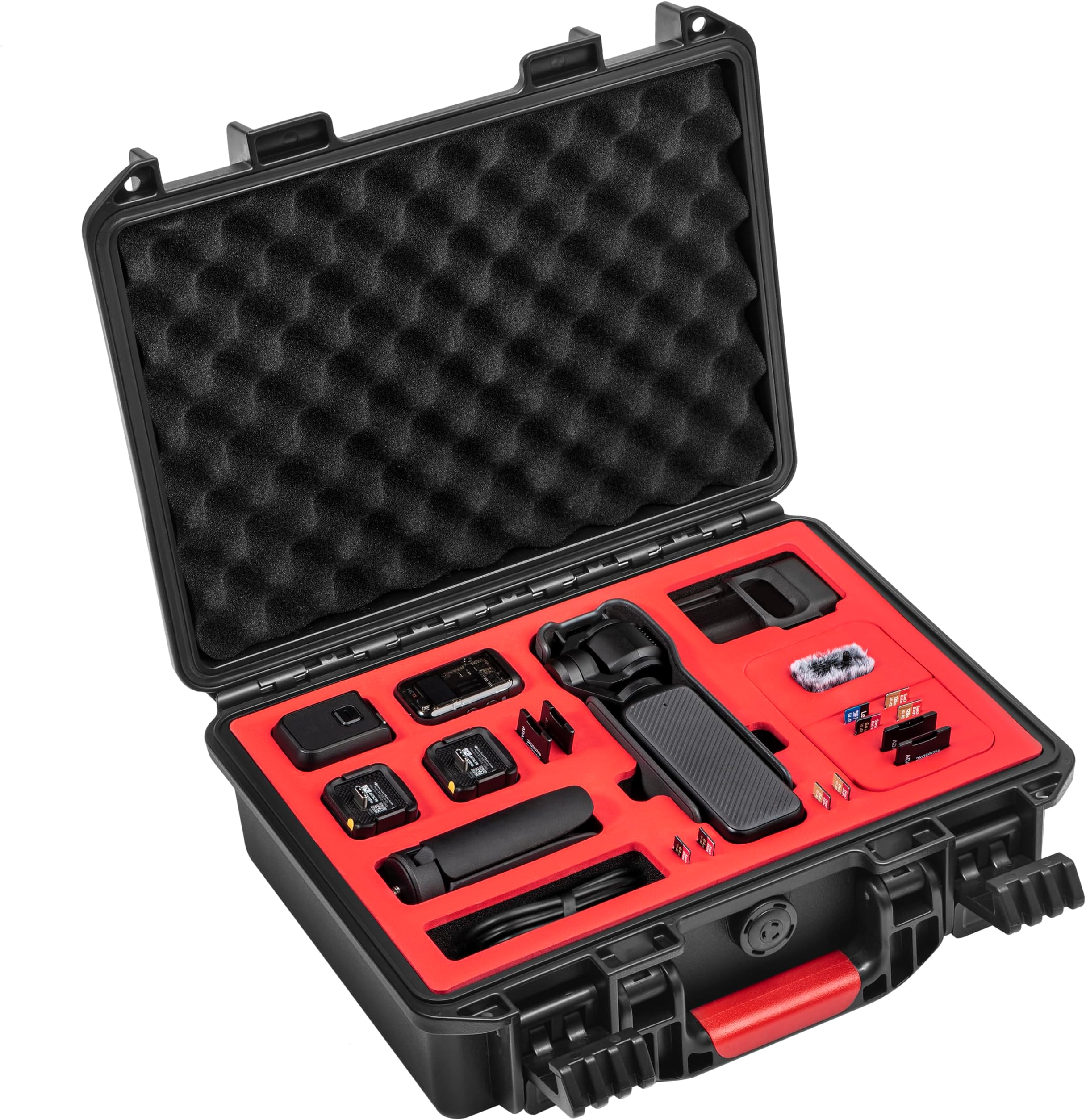 OSMO Pocket 3 Hard Case, Multifunctional Portable Waterproof Hard Case for DJI OSMO Pocket 3 Creator Combo Camera Accessories, BLACK AND RED, 1132052B