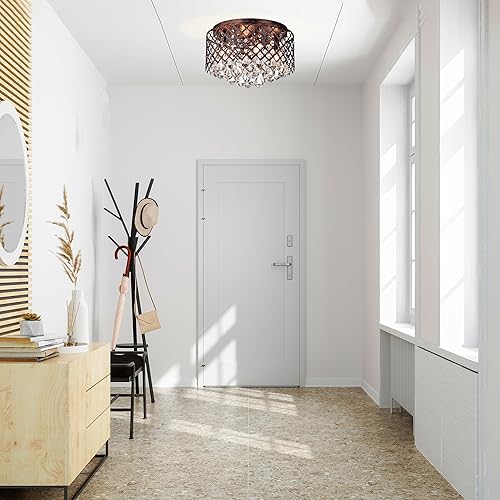 Miniatura 5 de EDVIVI Lámpara de araña de cristal con acabado de cobre antiguo de 4 luces, para dormitorio, pasillo, armario, entrada, escaleras