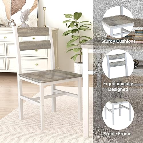 Miniatura 8 de Juego de mesa de comedor Hooseng para 4, juego de mesa y sillas de cocina de madera con almacenamiento, juego de mesa de comedor de 5 piezas estilo