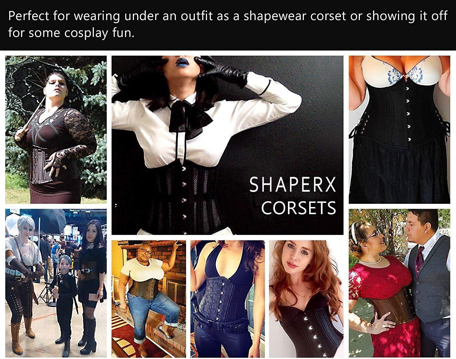 SHAPERX Women's Waist Training Corsets Underbust Heavy Duty 26 Steel Boned Hourglass Silhouette Body Shaper
